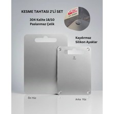 Paslanmaz Çelik Doğrama Tahtası Büyük Boy ve Küçük Boy 2'li Set 20X30 ve 25X33 cm