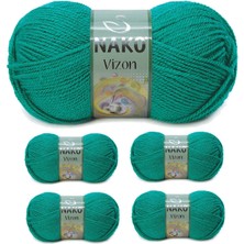 5 Adet Vizon Premium Akrilik El Örgü Ipi Yünü Renk NO:181 Ördek Başı Yeşil Nemere
