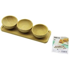 Nemere 4pcs  Çerezlik - Lokumluk Ahşap Bambu Tepsili Kase Seti 30X11CM (4887)