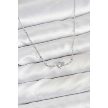 Pirinç Gümüş Renk Düğüm Kalp Model Kadın Kolye Nemere