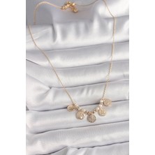 Pirinç Gold Renk 5'li Osmanlı Tuğra Figür Inci Detay Kadın Kolye Nemere