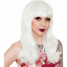 Nemere Beyaz Renk Kahküllü Dalgalı Uzun Parti Peruğu (4887)