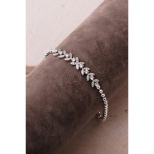 Sümer Telkari Başak Model Taşlı Rodyumlu 925 Ayar Gümüş Bileklik 4908