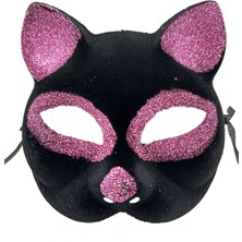Siyah Renk Pembe Simli Kedi Maskesi Nemere