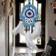Nazar Boncuğu Motifli Turkuaz Fatma Ana Eli Duvar Süsü El Işçiliği Duvar Dekoru Nemere