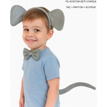 Fil Kostümü Aksesuar Seti 3 Lü - Taç Papyon Kuyruk Nemere