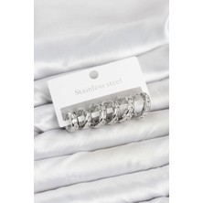 316L Çelik Gümüş Renk Su Yolu Halka Küpe Seti Nemere