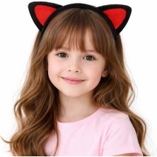 Peluş Kedi Kulak Taç Kırmızı Siyah – Çocuk Parti &amp; Kostüm Tacı Nemere