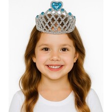 Mavi Kalpli Gümüş Renk Kraliçe Tacı Prenses Tacı Nemere