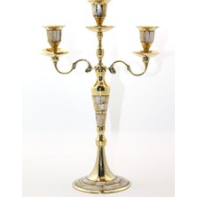 Pirinç Sedefli 3'lü Şamdan Model 1  Nemere