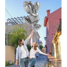 Metalize Parlak Gümüş Kalp Şekilli Uçan Balon Folyo 18 Inç 45 cm 10 Adet Nemere