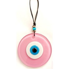 Pembe Renk Cam Nazar Boncuklu El Yapımı Özel Tasarım Duvar Süsü Hediyelik Eşya Nemere