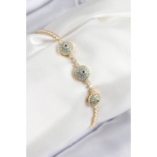 Pirinç Zirkon Taşlı Nazar Model Gold Renk Kadın Bileklik Nemere