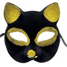 Siyah Renk Gold Simli Kedi Maskesi Nemere