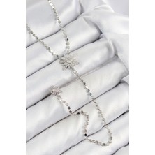 Pirinç Zirkon Taşlı Ezme Zincirli Kutup Yıldızı Model Gümüş Renk Y Kolye Nemere