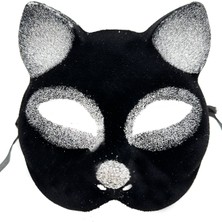 Siyah Gümüş Simli Kedi Maskesi Nemere