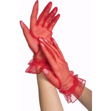 Kısa Boy Likralı Güpürlü Yetişkin Tül Eldiven Kırmızı Renk Nemere