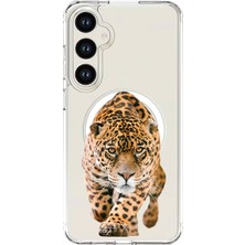 Adasena Samsung Galaxy S25 Uyumlu Magsafe Şarj Özellikli Şeffaf Baskılı Desenli Kılıf - Asil Jaguar