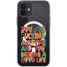 Adasena iPhone 12 Uyumlu Magsafe Şarj Özellikli Şeffaf Baskılı Desenli Kılıf - Deserve