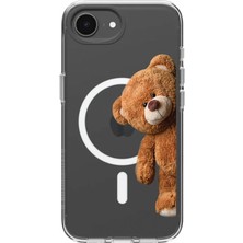 Adasena iPhone 16E Uyumlu Kablosuz Magsafe Şarj Özellikli Şeffaf Baskılı Desenli Kılıf - Swetty Ted