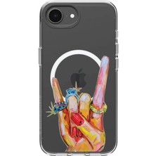 Adasena iPhone 16E Uyumlu Kablosuz Magsafe Şarj Özellikli Şeffaf Baskılı Desenli Kılıf - Zafer