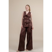 MissVina Yan Biye Detaylı Yelek ve Beli Lastikli Cepli Pantolon Takım 1268