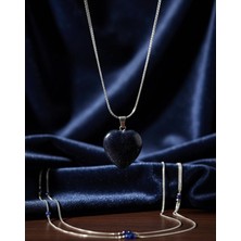 Meneva Aksesuar Lacivert Yıldız Taşı Kalp Kesim Çelik Kolye