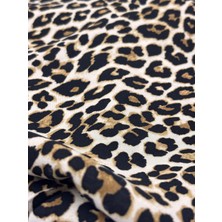 Elna Kumaş Bej Zemin Leopar Desenli Viskon Kumaş – Hafif, Akışkan ve Doğal Dokulu (147 cm En) ELNV102