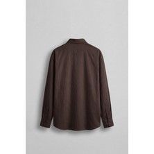 Abluka Online Erkek Relaxed Fit Uzun Kollu Dokulu Gömlek Kahverengi