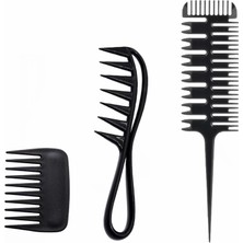 Gaman 3 Parça Profesyonel Berber ve Kuaför Tarak Seti Geniş Dişli ve Dokulu Şekillendirme