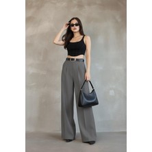 Haka Giyim Kadın Palazzo Pileli Pantolon Ithal Doubleface Kumaş Yüksek Kaliteli Ürün Yüksek Bel Kemerli