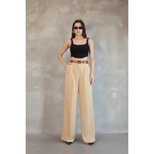 Haka Giyim Kadın Palazzo Pileli Pantolon Ithal Doubleface Kumaş Yüksek Kaliteli Ürün Yüksek Bel Kemerli