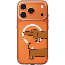Adasena iPhone 17 Pro Max Uyumlu Kılıf Kablosuz Magsafe Şarj Özellikli Şeffaf Baskılı Desenli Kılıf - Sosis Köpek
