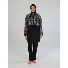 Estiva Dijital Baskı Croplu Dokuma Tam Kapalı Tesettür Mayo