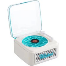 Nostalji Mini Plak Görünümlü Radyolu Bluetooth Hoparlör 3D Ses Dalgası Retro Müzik Plak Beyaz