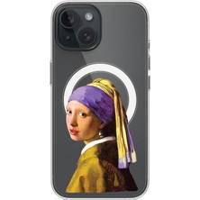 Adasena iPhone 14+ Plus Uyumlu Magsafe Şarj Özellikli Şeffaf Baskılı Desenli Kılıf - Inci Küpeli