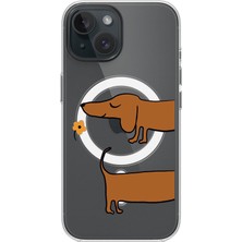 Adasena iPhone 15+ (Plus) Magsafe Şarj Özellikli Şeffaf Baskılı Desenli Kılıf - Sosis Köpek