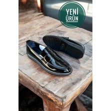 Romex siyah rugan deri loafer bagcıksız nişan dügün özel günler damatlık klasik erkek ayakkabı