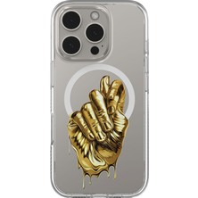 Adasena iPhone 16 Pro Max 6.9" Magsafe Şarj Özellikli Şeffaf Baskılı Desenli Kılıf - El Hareketi