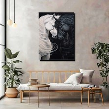 Artprinta Siyah Beyaz At Kanvas Tablo – Aşk ve Denge Temalı Modern Duvar Dekoru