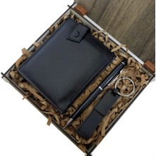 Luz&Pos Ahşap Deri Kutulu Siyah Renk 3'lü Hediye Seti - Kalem, Cüzdan, Anahtar