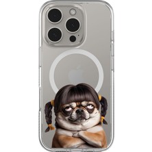 Adasena iPhone 14 Pro Tasarımlı Magsafe Şarj Özellikli Şeffaf Baskılı Desenli Kılıf - Çirkin Pug