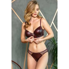 Aria's Closet Arias Closet Deri Görünümlü Balenli Destekli Dolgulu Askıları Çıkabilen Ortası Fermuarlı Büstiyer Sütyen ve Slip Takım