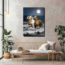 Artprinta Ay Işığında Deniz Koşan Atlar Kanvas Tablo – Doğa ve Özgürlük Temalı Duvar Dekoru