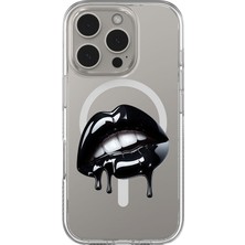 Adasena iPhone 16 Pro Magsafe Şarj Özellikli Şeffaf Baskılı Desenli Kılıf - Ruj