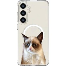 Adasena Samsung Galaxy S23+ Plus Uyumlu Magsafe Şarj Özellikli Şeffaf Baskılı Desenli Kılıf - Mad Cat