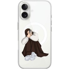 Adasena iPhone 16 6.1" Uyumlu Kablosuz Magsafe Şarj Özellikli Şeffaf Baskılı Desenli Kılıf - Selfie