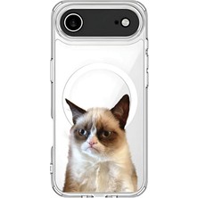 Adasena iPhone 17-Air Kılıf Kablosuz Magsafe Şarj Özellikli Şeffaf Baskılı Desenli Kılıf - Mad Cat