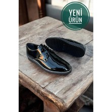 Romex siyah rugan deri bagcıklı nişan dügün özel günler damatlık klasik erkek ayakkabı