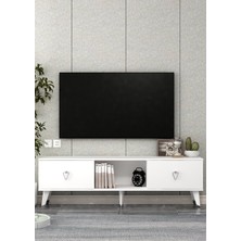 Cantek Dizayn TV1382-1382-TV150-1 Tv Sehpası Beyaz-Gümüş